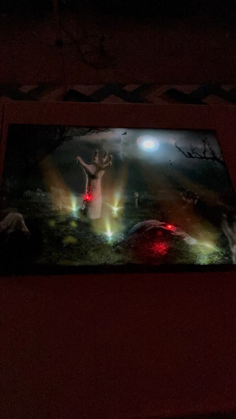 Halloween Lighted Zombie Hands Graveyard Canvas Wall Art LED Spooky Decor